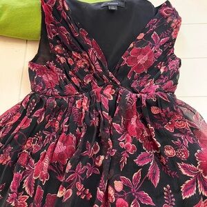Vintage Y2K Express silk Babydoll Top S Floral Red Burgundy Black Preppy Chic